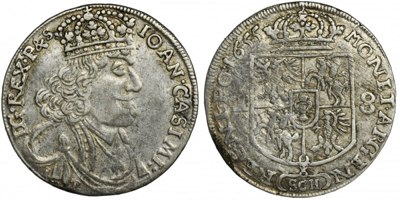 John II Casimir, 1/4 Thaler Krakau 1655 SCH Odmiana z literami SCH w nawiasie po...