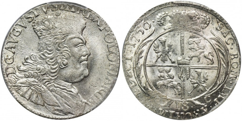 Augustus III of Poland, 1/4 Thaler Leipzig 1756 EC - PCGS MS64 Piękny, menniczy ...