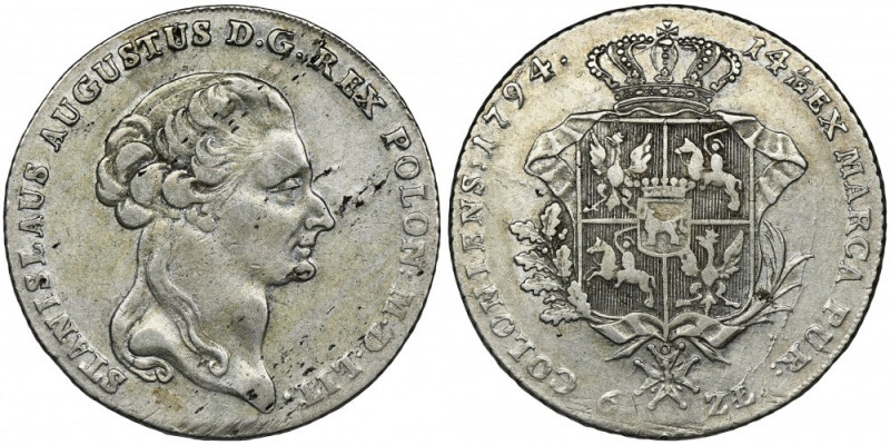 Poniatowski, Thaler 6 zloty Warsaw 1794 Odmiana z dwukropkiem po POLON, liść dęb...