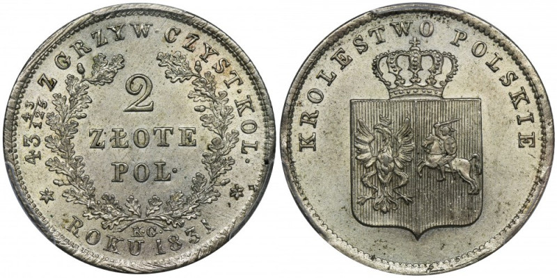 November Uprising, 2 zloty Warsaw 1831 KG - PCGS MS64 Odmiana z kropką po POL•, ...