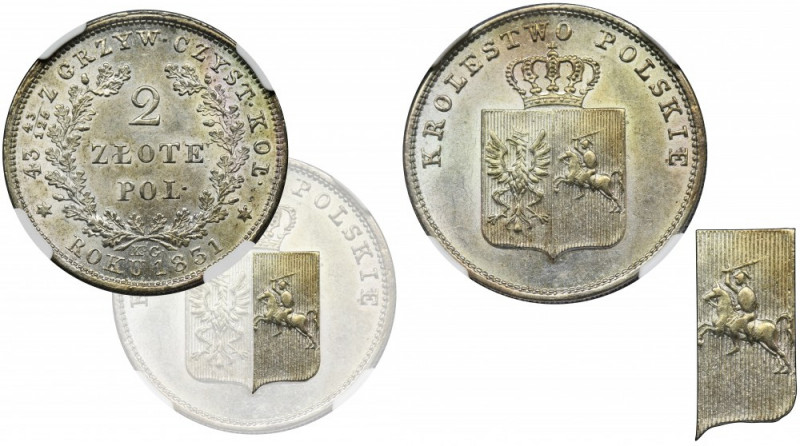 November Uprising, 2 zloty Warsaw 1831 KG - NGC MS63 Rzadszy wariant z małą Pogo...