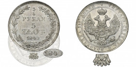 3/4 rouble = 5 zloty Warsaw 1840 MW - 7 feathers in the tail - RARE