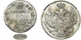 20 kopeck = 40 groschen Warsaw 1844 MW - NGC MS64 - RARE 2-ga nota R
