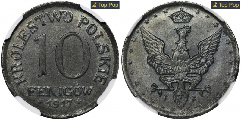 Polish Kingdom, 10 pfennig 1917 - NGC MS65 Odmiana z napisami otokowymi odsunięt...