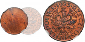 PRÓBA, 1 grosz 1923 Awers - NGC MS63 RB - RZADKOŚĆ MAX - JEDYNY