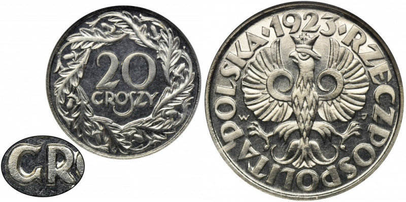 PRÓBA, 20 groszy 1923 - NGC PF66 - litery GR osobno - BARDZO RZADKIE &nbsp; Bard...