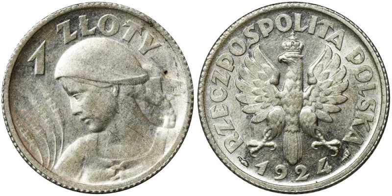 Kobieta i kłosy, 1 złoty Paryż 1924 &nbsp; Odmiana z rogiem i pochodnią na awers...