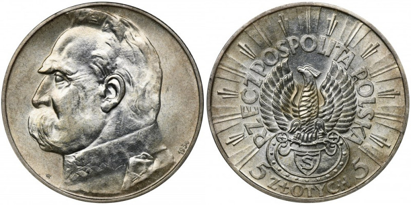 Piłsudski Strzelecki, 5 złotych 1934 Moneta wybita w 20 rocznicę wymarszu legion...