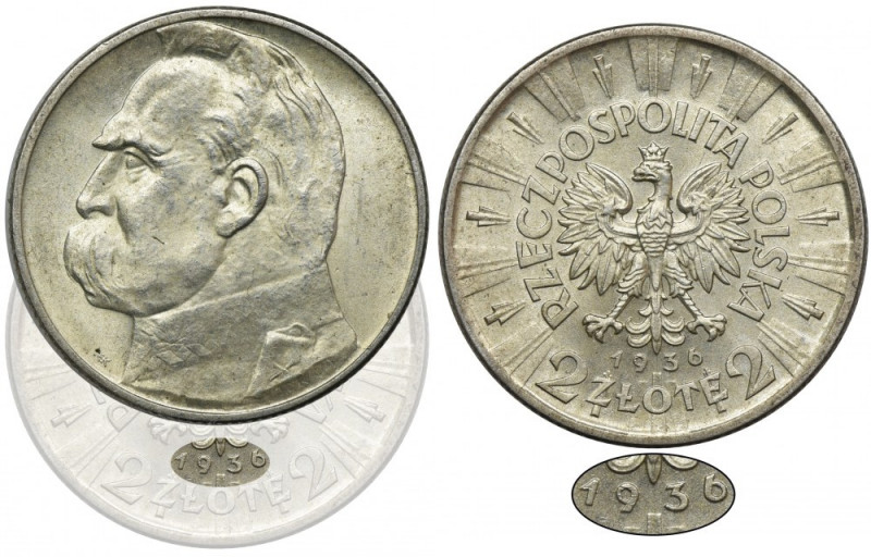 Piłsudski, 2 złote 1936 - RZADKIE Rzadka typologicznie moneta wybita w niskim na...