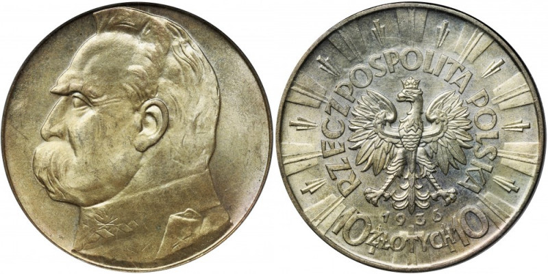 Piłsudski, 10 złotych 1936 - PCGS MS64 Moneta w stanie pełnej menniczej świeżośc...