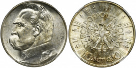 Piłsudski, 10 złotych 1937 - NGC MS63