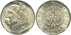 Piłsudski, 10 złotych 1937 - NGC MS62