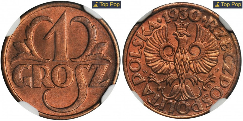 1 grosz 1930 - NGC MS67 RB Najrzadszy rocznik w odmianie kolorystycznej czerwono...