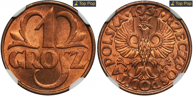 1 grosz 1931 - NGC MS67 RD Znakomity, menniczy egzemplarz. Najbardziej poszukiwa...