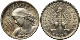 Kobieta i kłosy, 1 złoty Londyn 1925 - kropka po dacie