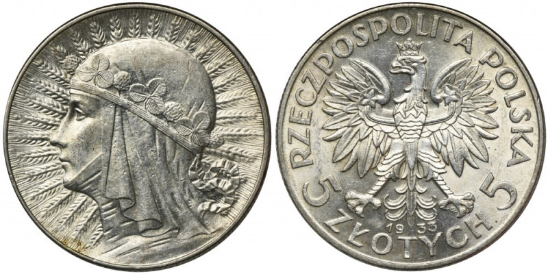 Głowa Kobiety, 5 złotych Warszawa 1933 Zdrowe detale i zegarowy połysk.
Referen...