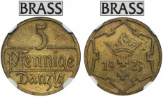 BRASS PROBE, Free City of Danzig, 5 pfennige 1923 - NGC MS63 - EXTREMELY RARE MAX - JEDYNY