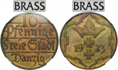 BRASS PROBE, Free City of Danzig, 10 pfennige 1923 - NGC MS63 - EXTREMELY RARE MAX - JEDYNY