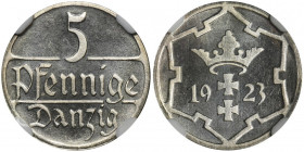 Free City of Danzig, 5 pfennige 1923 - NGC PF66 - PROOF 2-ga nota
