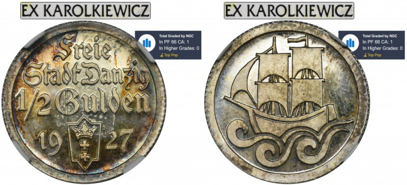 Free City of Danzig, 1/2 gulden 1927 - NGC PF66 CAMEO - ex. Karolkiewicz, VERY R...