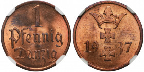 Free City of Danzig, 1 pfennige 1937 - NGC MS65 RD 2-ga nota
