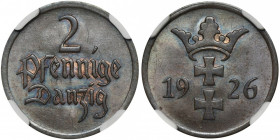 Free City of Danzig, 2 pfennig 1926 - NGC MS65 BN 2-ga nota