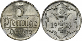 Free City of Danzig, 5 pfennige 1923 - NGC MS64+