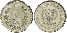 PRÓBA MIEDZIONIKIEL, 1 złoty 1984 - NGC MS62 - BARDZO RZADKA