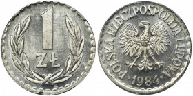 DESTRUKT/PRÓBA, 1 złoty 1984 - NGC MS65 - wybite na krążku 50 groszówki