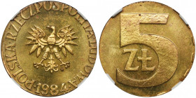 DESTRUKT/PRÓBA, 5 złotych 1984 - NGC MS63 - wybite na krążku 2 złotówki