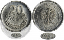 20 groszy 1957 - wąska data - NGC MS66 - RZADKIE 2-ga nota