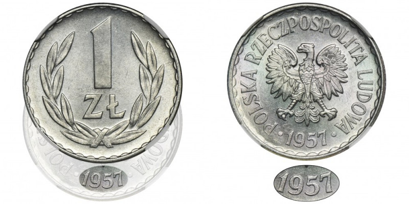 1 złoty 1957 - NGC MS65 - NAJRZADSZY ROCZNIK Najrzadszy, poszukiwany rocznik w p...