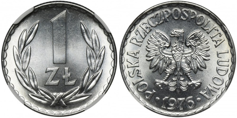 1 złoty 1976 - NGC MS67 &nbsp; Piękny, menniczy egzemplarz z głębokim zegarowym ...