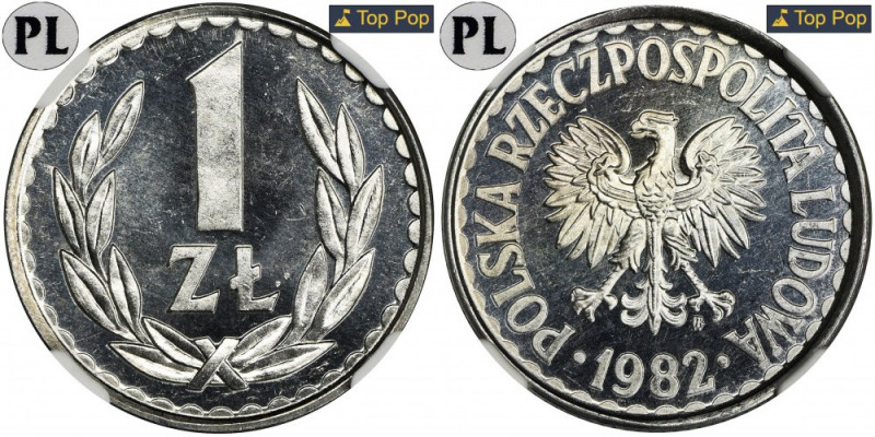 1 złoty 1982 - NGC MS66 PROOF LIKE - jak lustrzanka - gruba data Złotówka wybita...