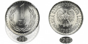 1 złoty 1982 - NGC MS67 - RZADKI, wąska data 2-ga nota