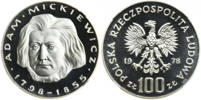 100 złotych 1978 Adam Mickiewicz - NGC PF69 ULTRA CAMEO Druga najwyższa nota w r...