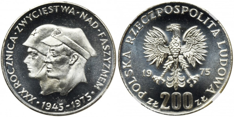 200 złotych 1975 Zwycięstwo nad Faszyzmem - NGC PF65 CAMEO - LUSTRZANKA Egzempla...