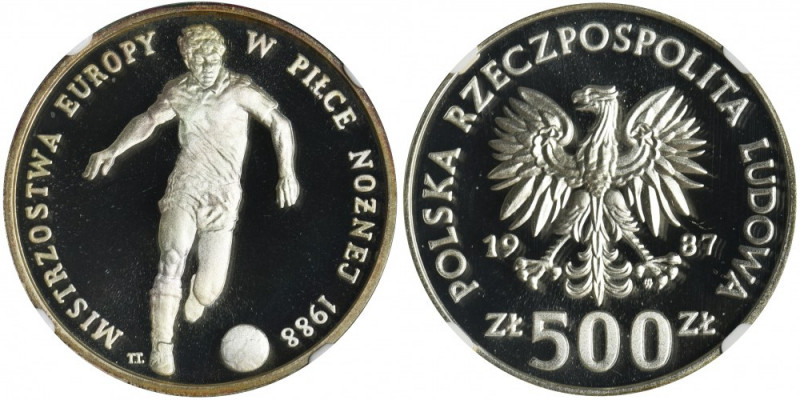 500 złotych 1987 ME w Piłce Nożnej - NGC PF69 ULTRA CAMEO Druga najwyższa nota w...