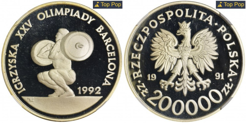 200.000 złotych 1991 Olimpiada Barcelona 1992, Podnoszenie ciężarów - NGC PF69 U...