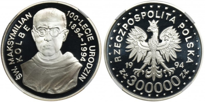 300.000 złotych 1994 Maksymilian Kolbe - NGC PF69 ULTRA CAMEO Druga najwyższa no...