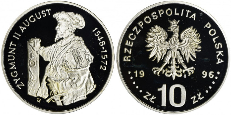 10 złotych 1996, Zygmunt II August, Półpostać - RZADKIE Piękna moneta wybita ste...