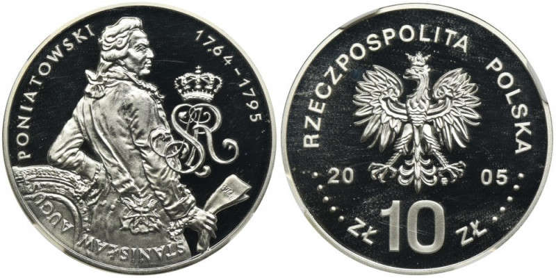 10 złotych 2005 Stanisław August Poniatowski, półpostać - NGC PF69 ULTRA CAMEO M...