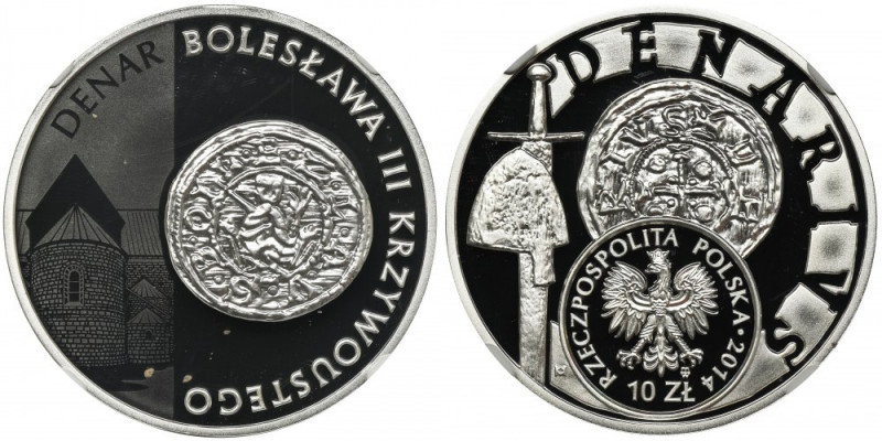 10 złotych 2014 Denar Bolesława III Krzywoustego - NGC PF68 ULTRA CAMEO Wysoka n...