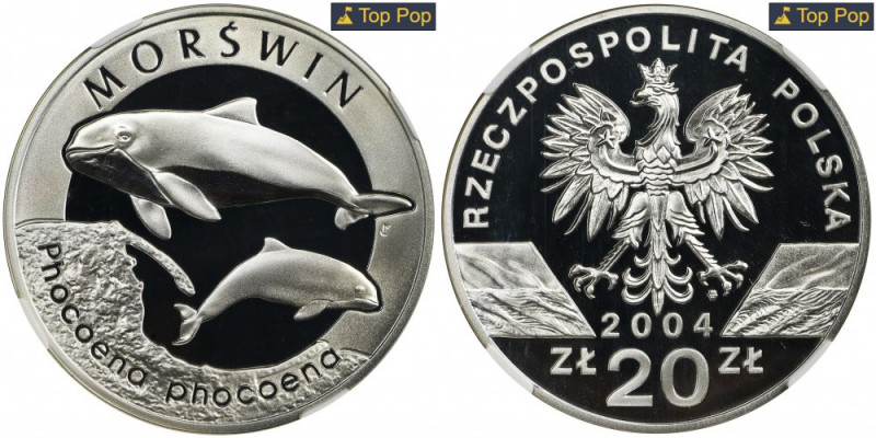 20 złotych 2004 Morświn - NGC PF70 ULTRA CAMEO Idealny stan zachowania.
 Nakład...