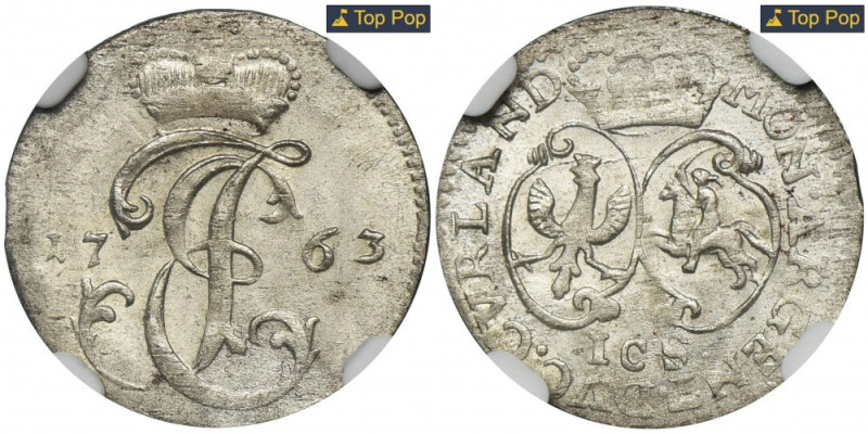 Duchy of Courland, Ernest Johann Biron, Groschen Mitawa 1763 - NGC MS63 - RARE R...