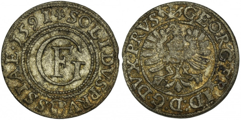 Duchy of Prussia, Georg Friedrich von Ansbach, Schilling Koenigsberg 1591 Ładnie...