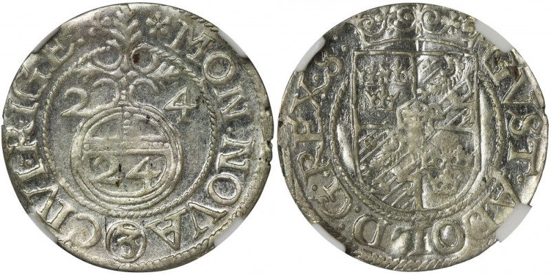 Riga under Sweden, Gustav II Adolf, Polker Riga 1624 - NGC MS65 Piękny, menniczy...