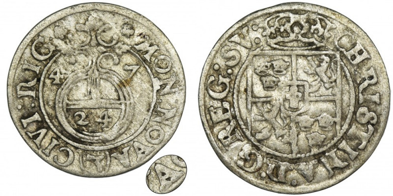 Riga under Sweden, Christina, 3 Polker Riga 1647 - UNLISTED Nienotowana w katalo...