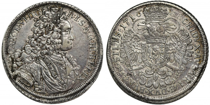 Silesia, Carolus VI, Thaler Breslau 1716 Ponadprzeciętnie zachowany talar z menn...
