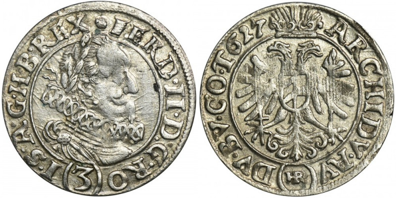 Silesia, Habsburg rule, Ferdinand II, 3 Kreuzer Breslau 1627 HR Variety&nbsp;wit...